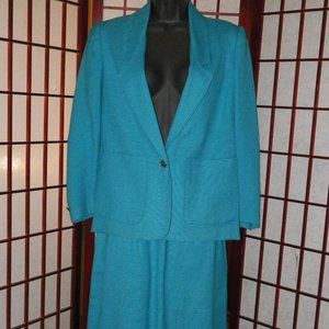 VTG Harrington Square 2PC Blue Skirt Jacket Suit